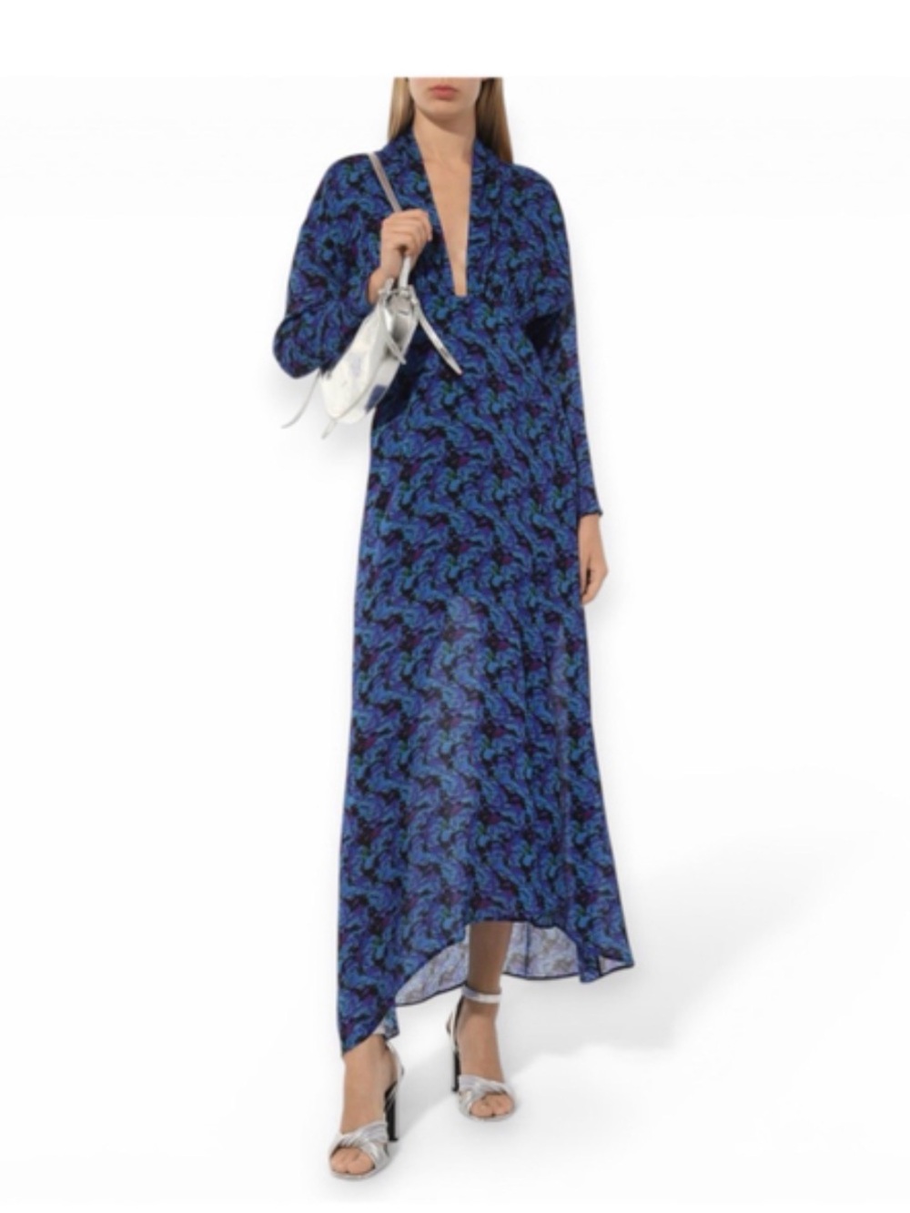 NWT IRO Paris Nollie Blue Black Abstract Print Long Sleeve Maxi Dress Size 2 XS